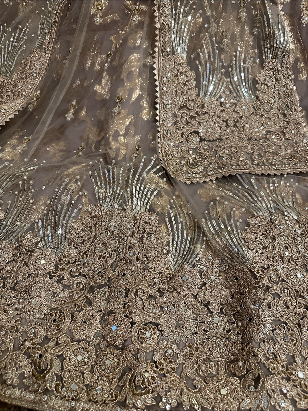 Basheer Embellished Evening Gown in Taupe and Gold - Picture 3 of 7